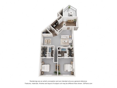 Floor plan for 2 beds, 2 baths, 1351 sqft
